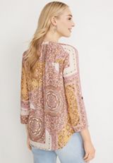 Atwood Patchwork 3/4 Sleeve Popover Blouse, C1524, small