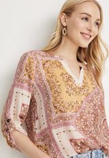 Atwood Patchwork 3/4 Sleeve Popover Blouse, C1524, small