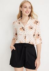 Winona Floral Dot Button Down Blouse, ECRU COMBO, small