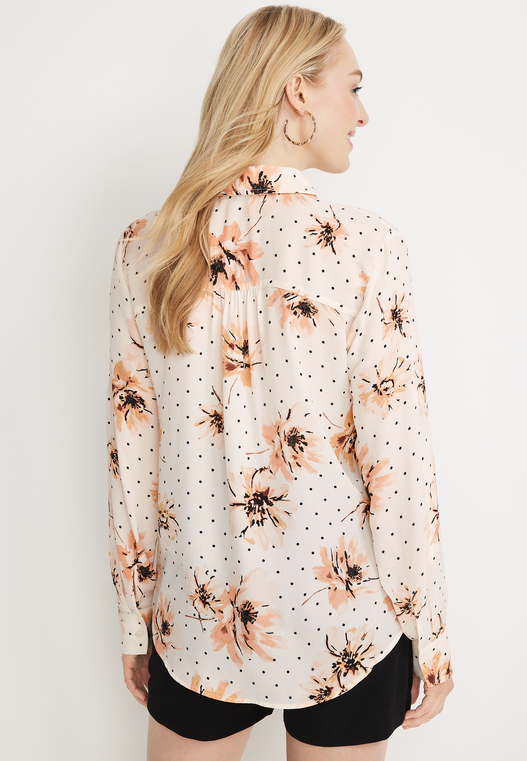 Winona Floral Dot Button Down Blouse, ECRU COMBO, large