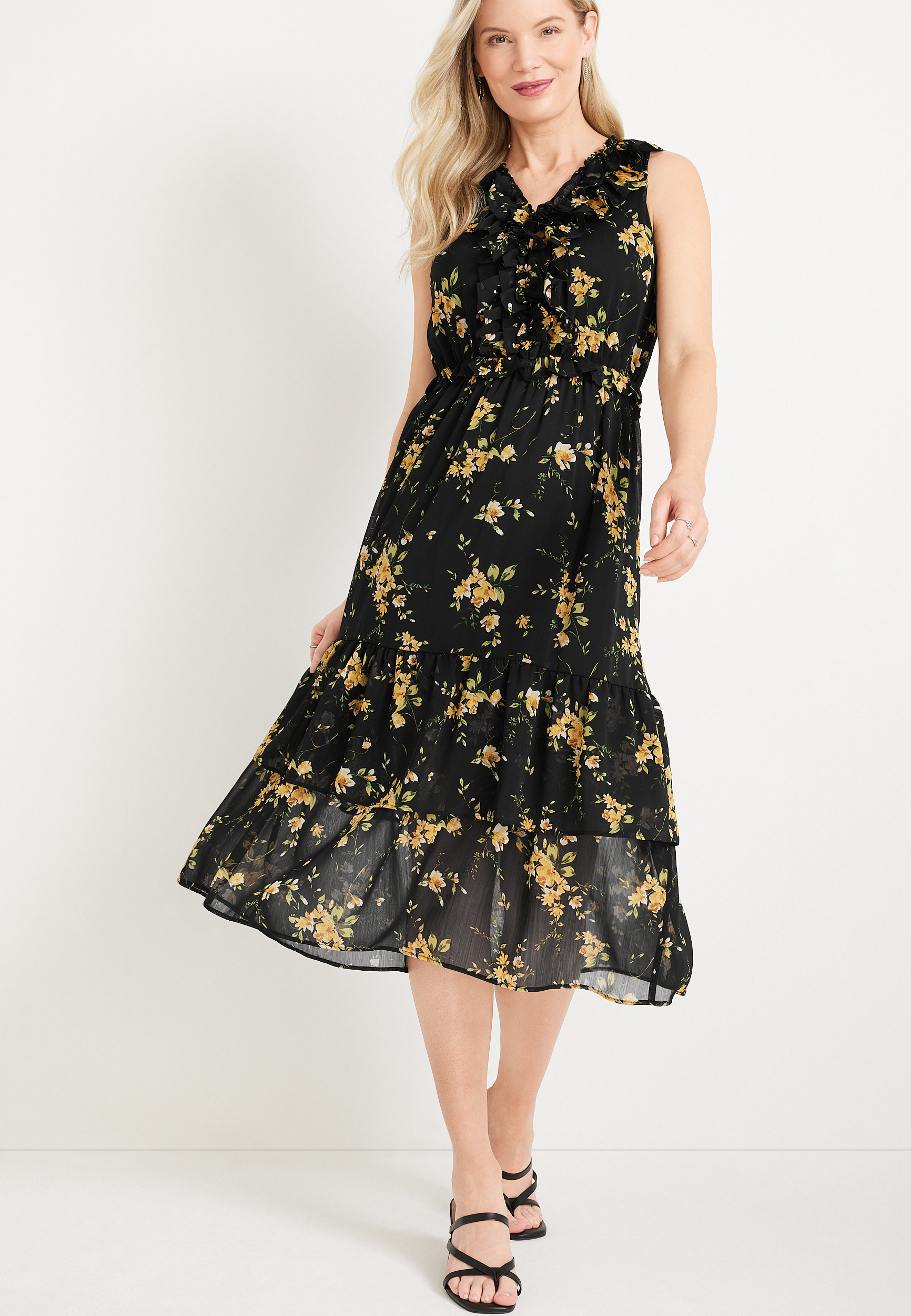 Floral Ruffle Midi Dress maurices