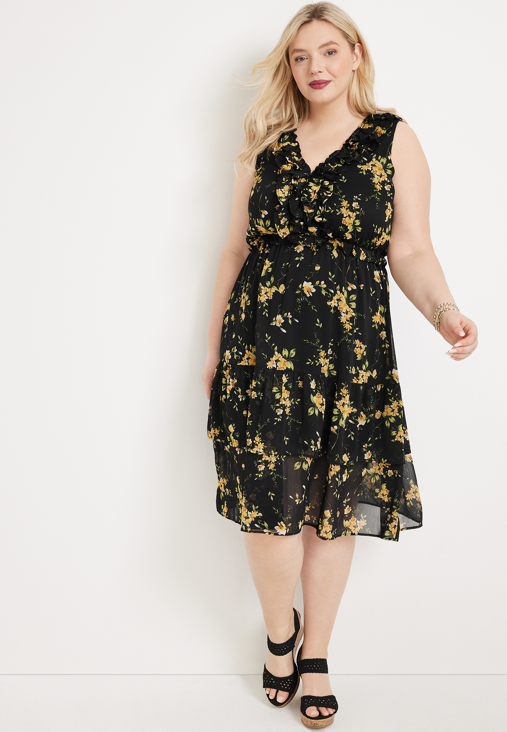 Plus Size Floral Ruffle Midi Dress | maurices