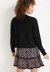 Cropped Long Sleeve Knit Cardigan, BLACK, small