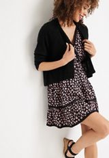 Cropped Long Sleeve Knit Cardigan, BLACK, small
