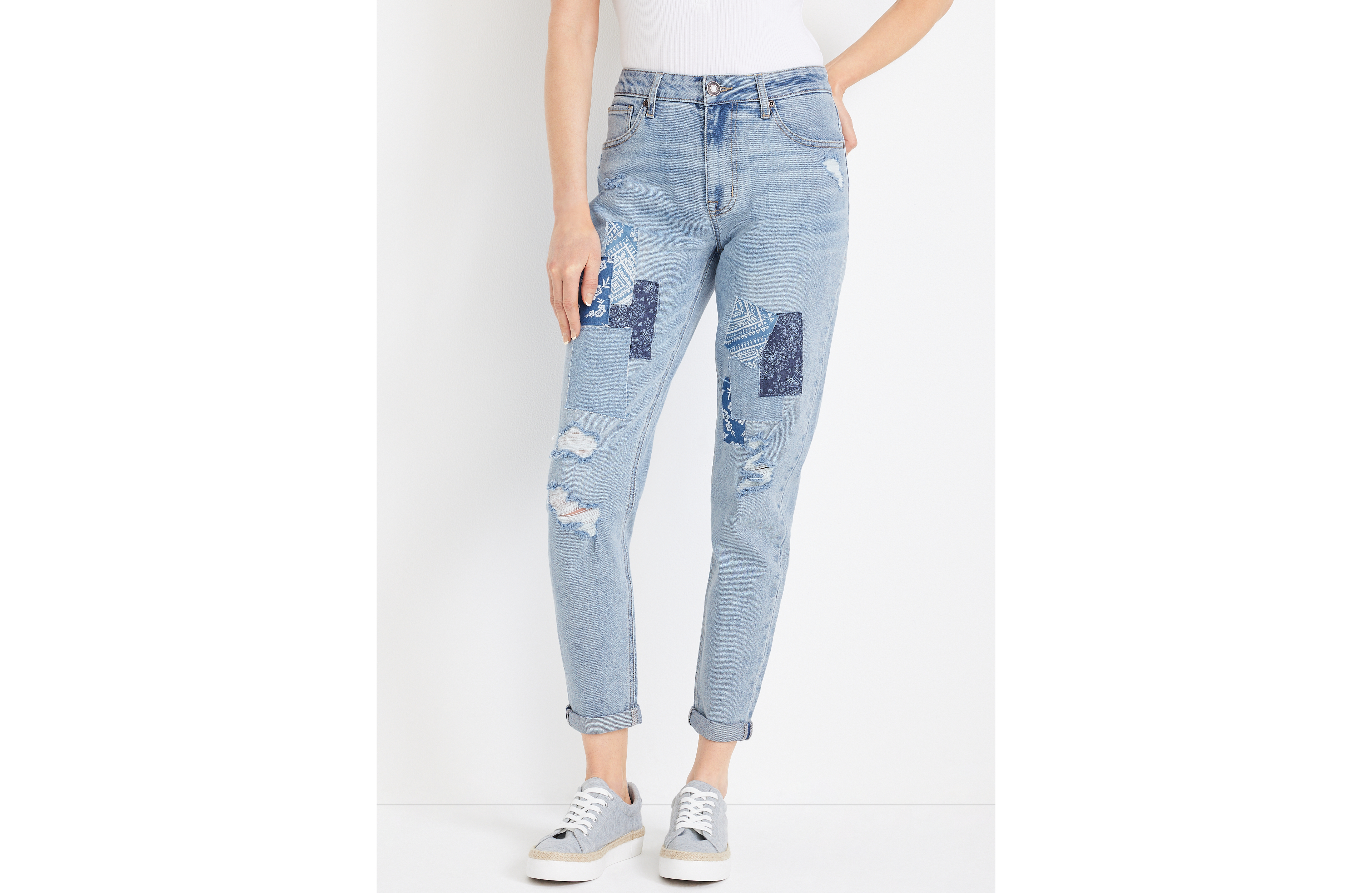 m jeans by maurices™ Tapered 90s High Rise Patchwork Ankle Jean