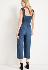 Smocked Tie Waist Jumpsuit, WASHED NAVY, small
