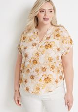 Plus Size Geneva Floral Zipper Neck Blouse, C3986, small