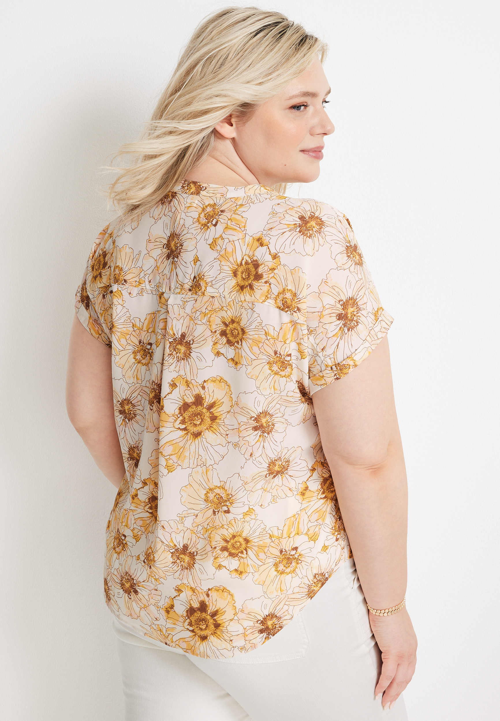 Plus Size Geneva Floral Zipper Neck Blouse, C3986, large