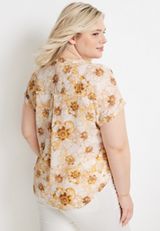 Plus Size Geneva Floral Zipper Neck Blouse, C3986, small