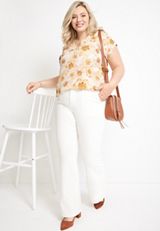 Plus Size Geneva Floral Zipper Neck Blouse, C3986, small