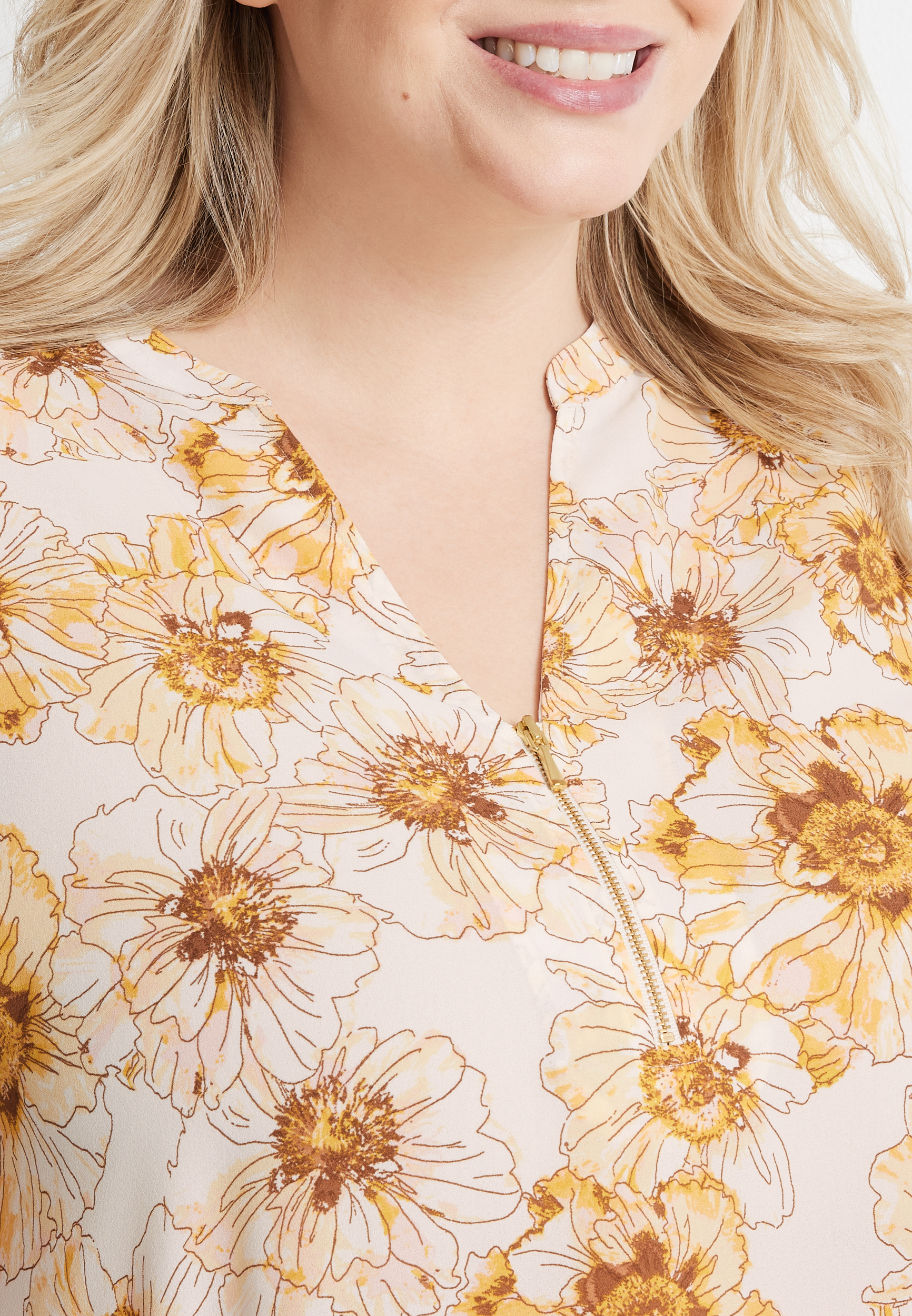 Plus Size Geneva Floral Zipper Neck Blouse, C3986, large