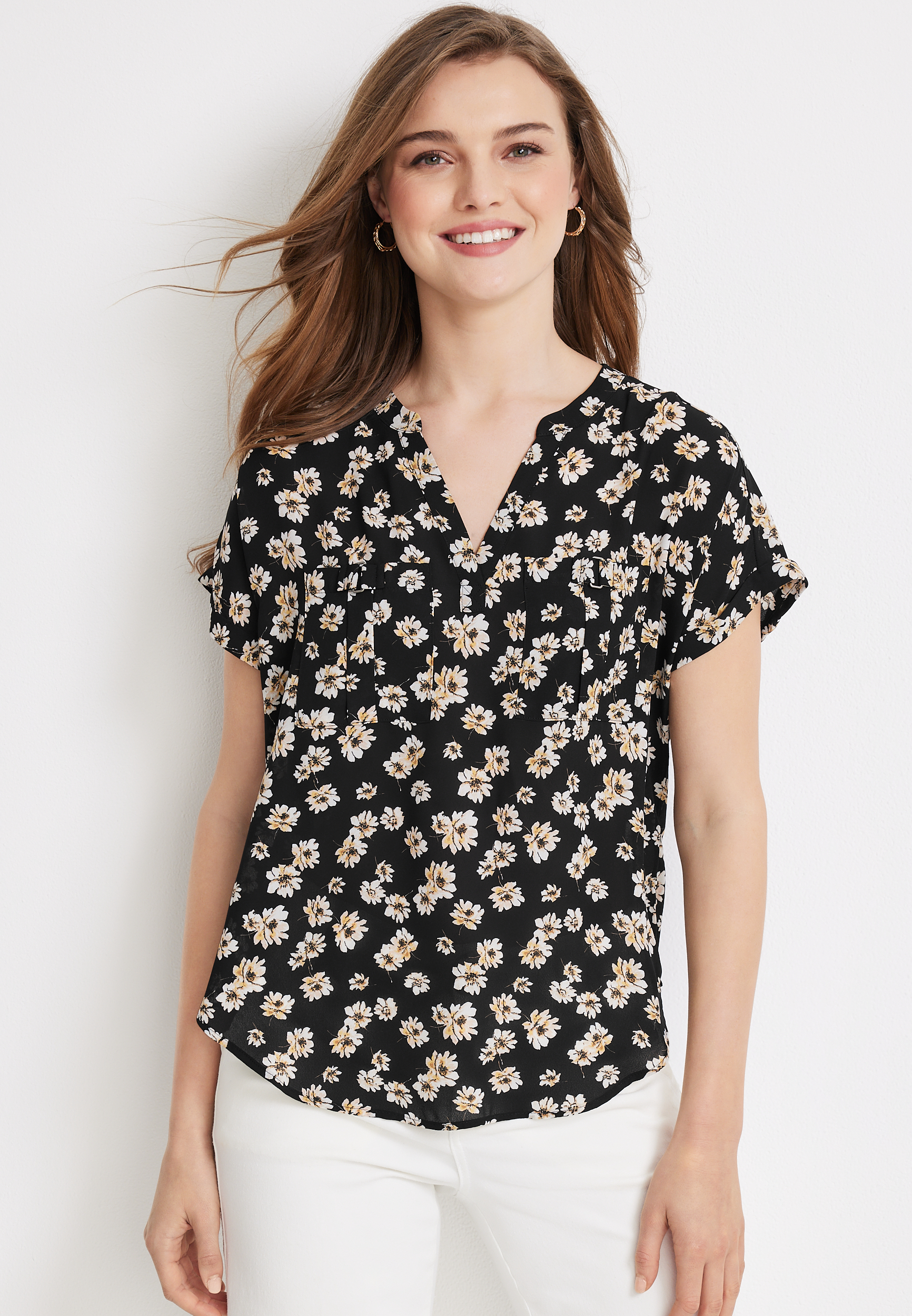 Atwood Floral Short Sleeve Utility Blouse | maurices