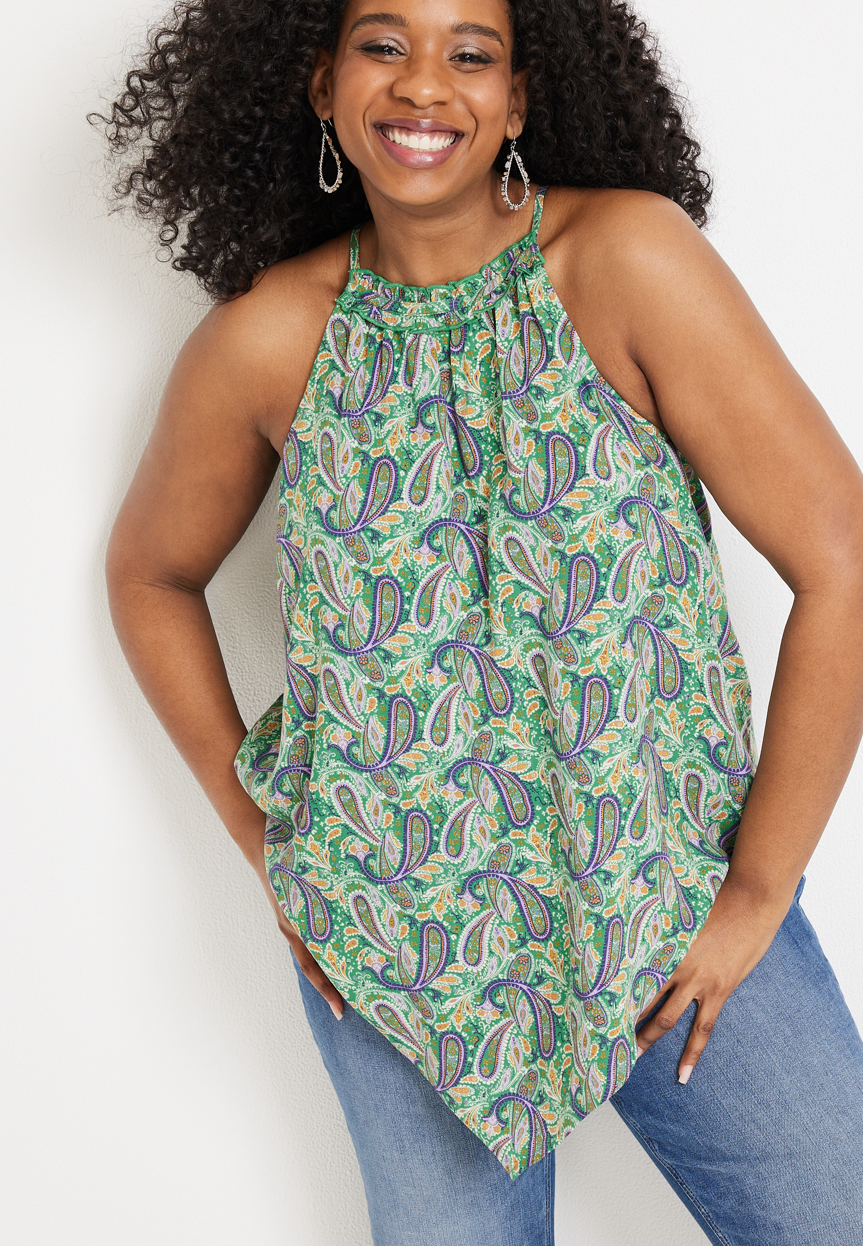 Plus Size Paisley Halter Neck Tank Top | maurices