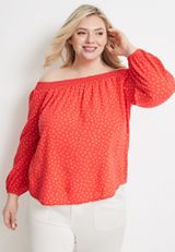 Plus Size Polka Dot Off The Shoulder Blouse, C8015, small