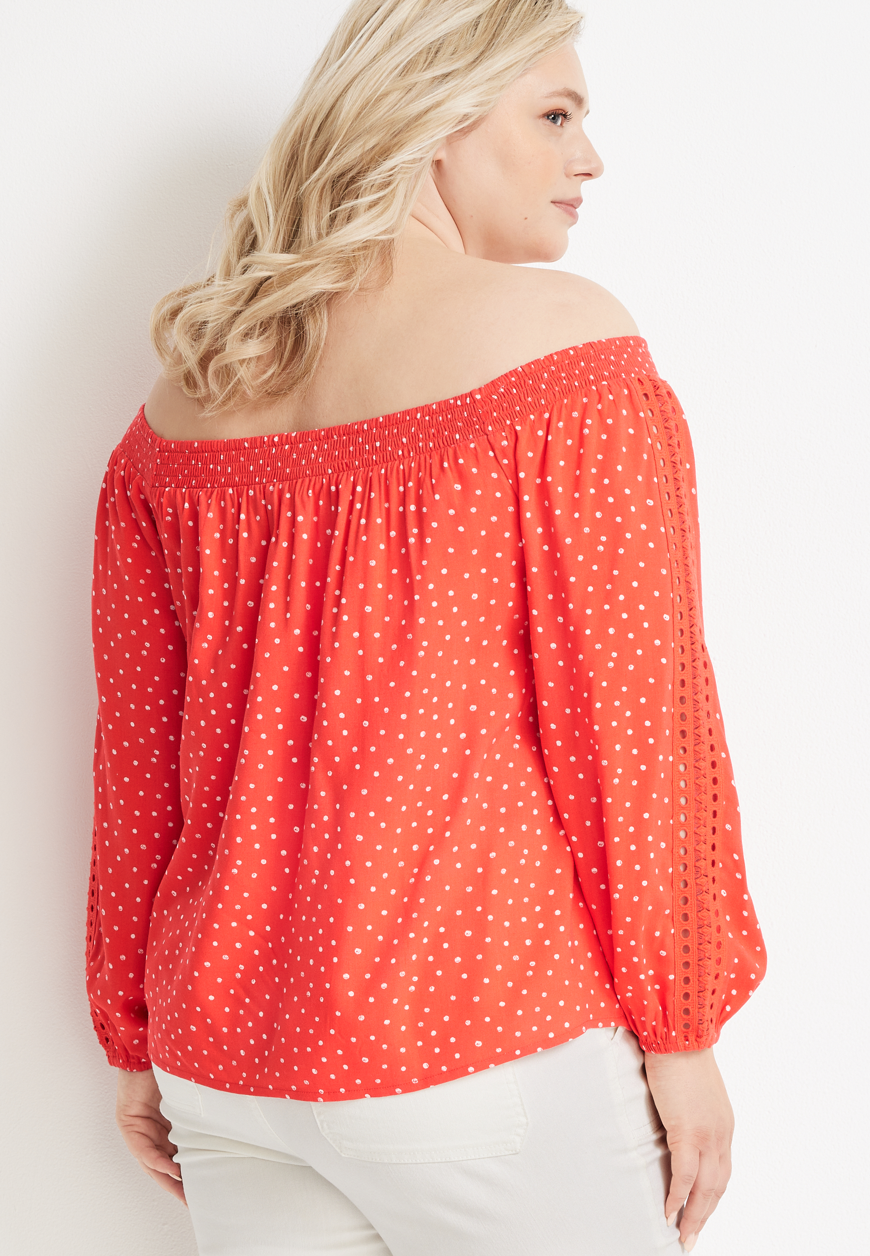 Plus Size Polka Dot Off The Shoulder Blouse, C8015, large