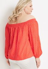 Plus Size Polka Dot Off The Shoulder Blouse, C8015, small