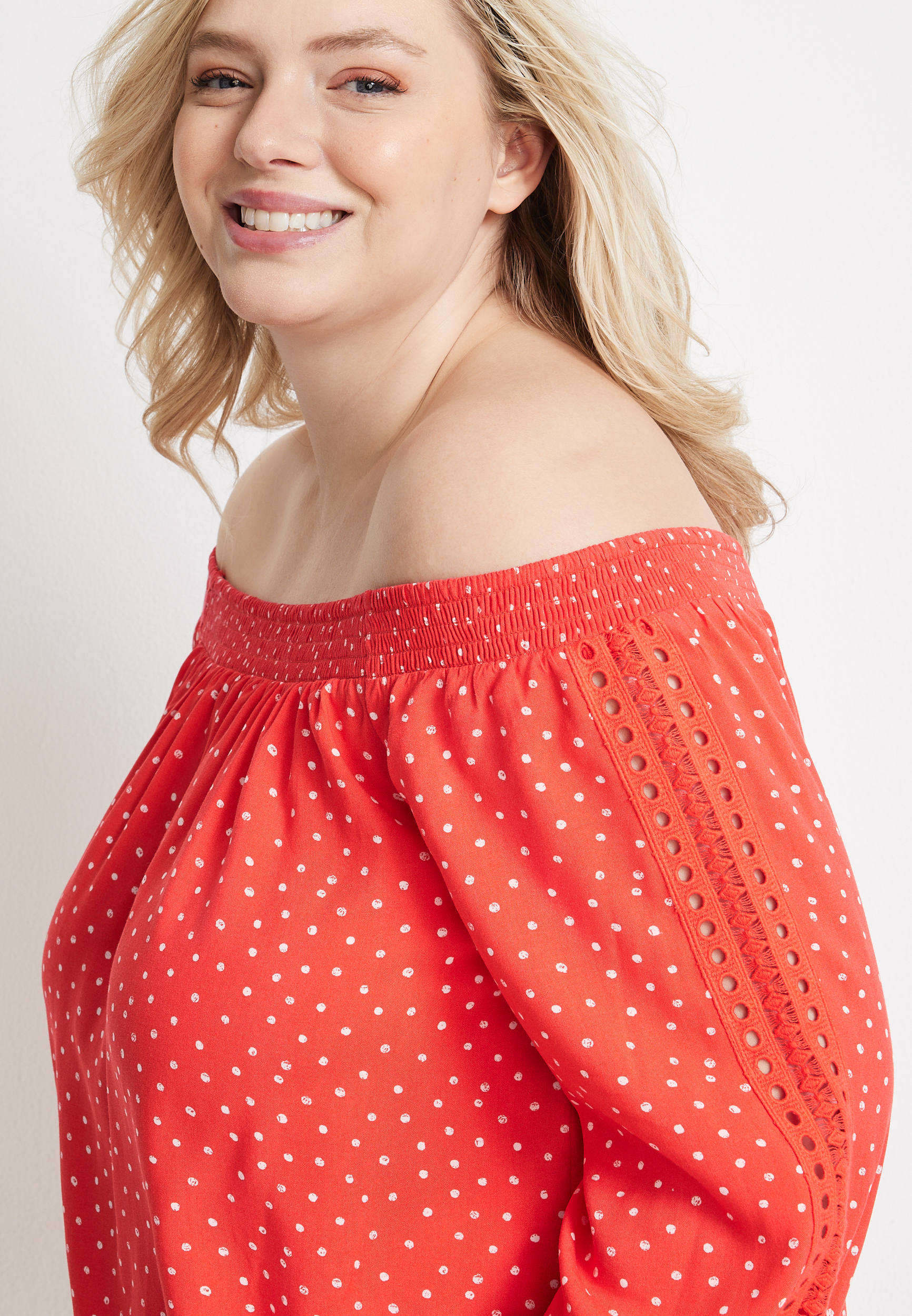 Plus Size Polka Dot Off The Shoulder Blouse, C8015, large