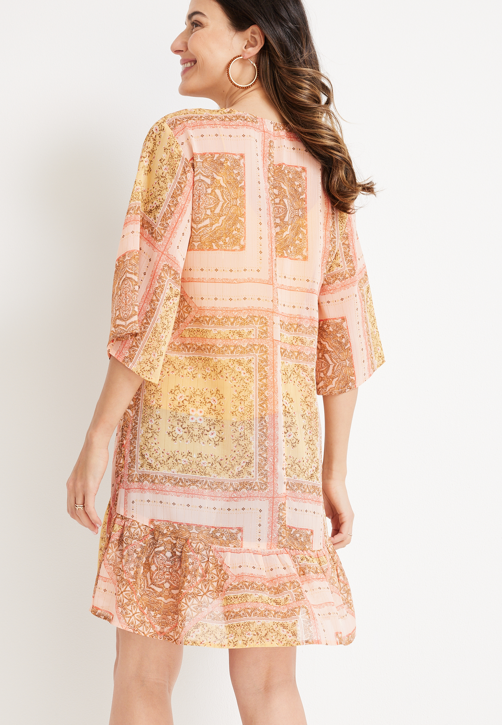 Mixed Print Scarf Kimono, C8321, large