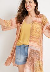 Mixed Print Scarf Kimono, C8321, small