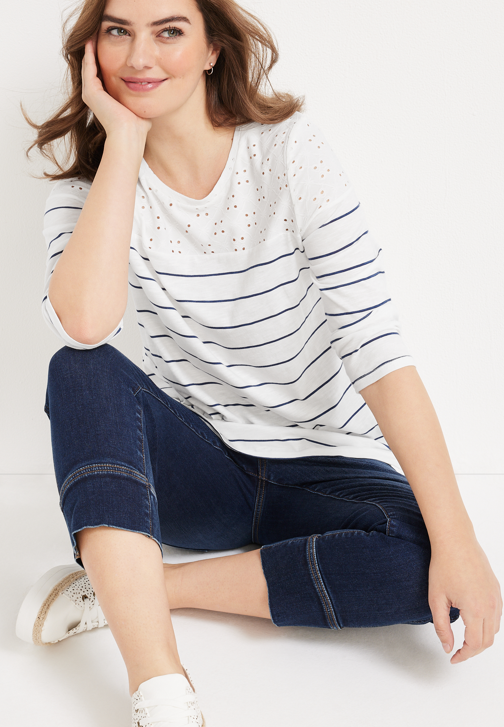 Eyelet Striped Marina Mixer Tee, C2380, large