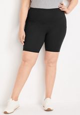 Plus Size High Rise Luxe Side Pocket 8in Bike Short, BLACK, small