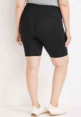 Plus Size High Rise Luxe Side Pocket 8in Bike Short, BLACK, small