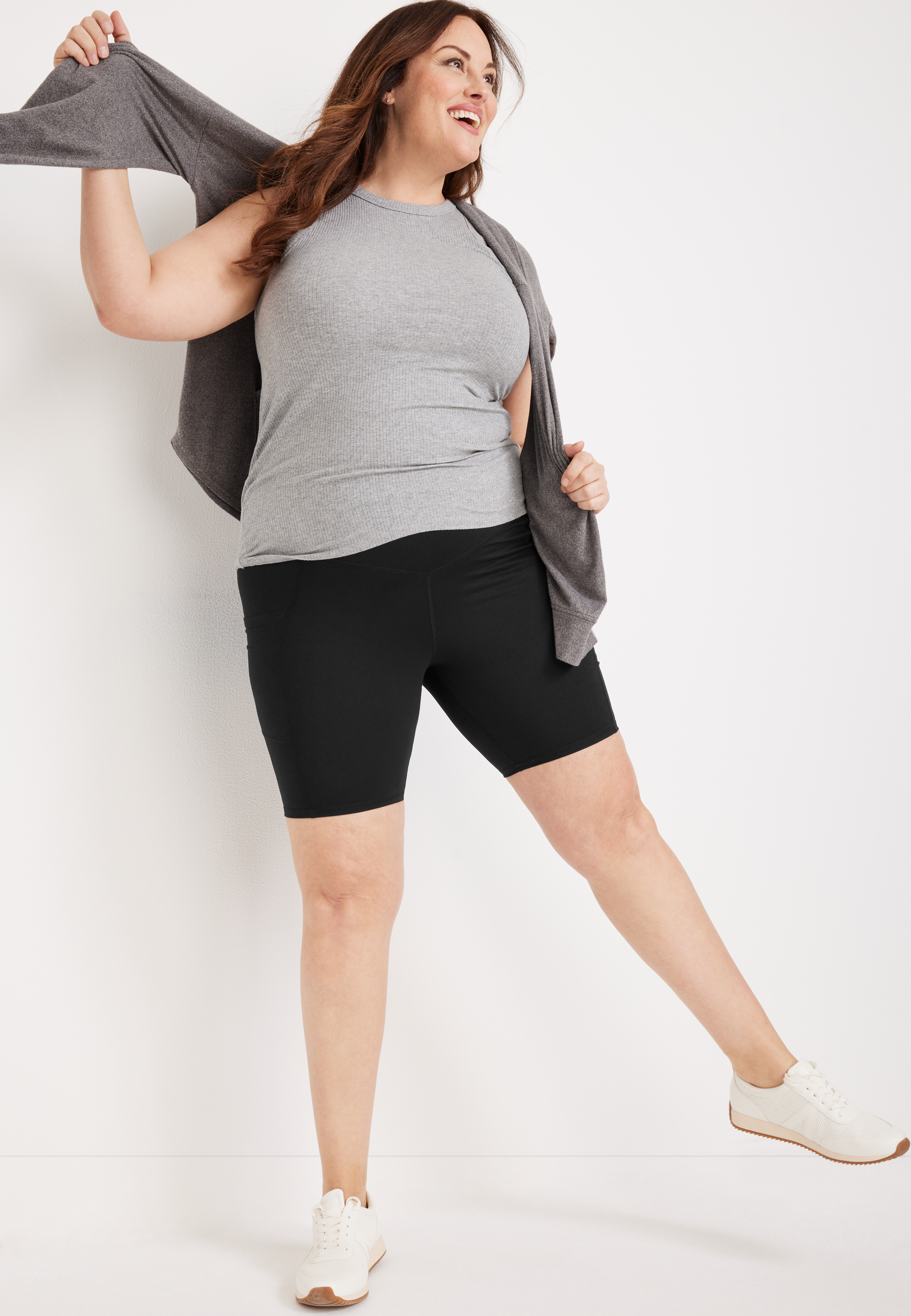 Plus Size High Rise Luxe Side Pocket 8in Bike Short, BLACK, large