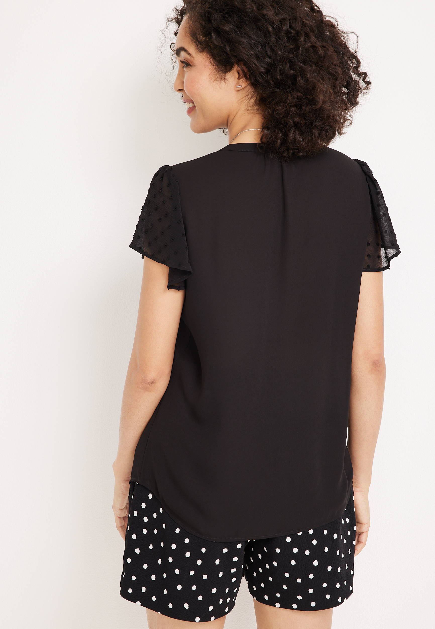 Atwood Clip Dot Flutter Sleeve Blouse, C106, large