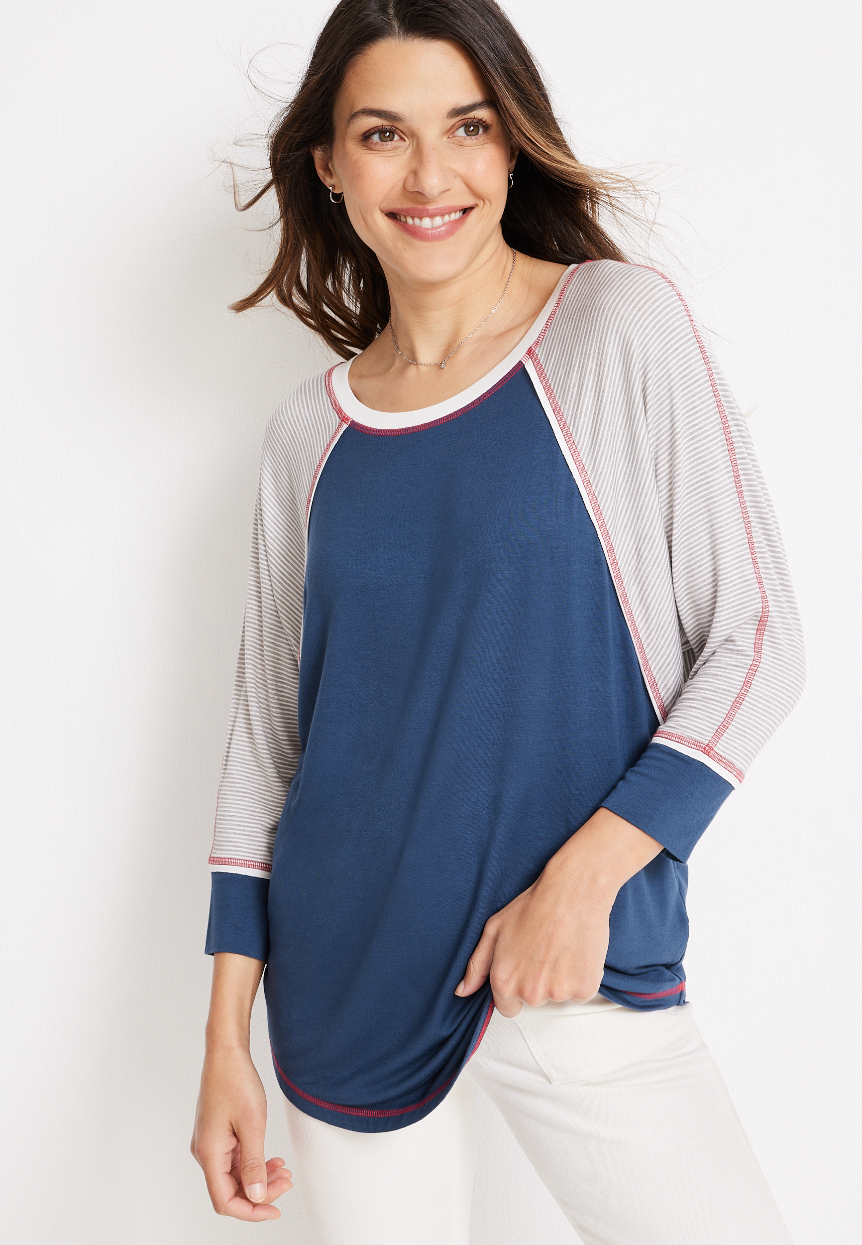 Striped Sleeve Dolman Tee | maurices