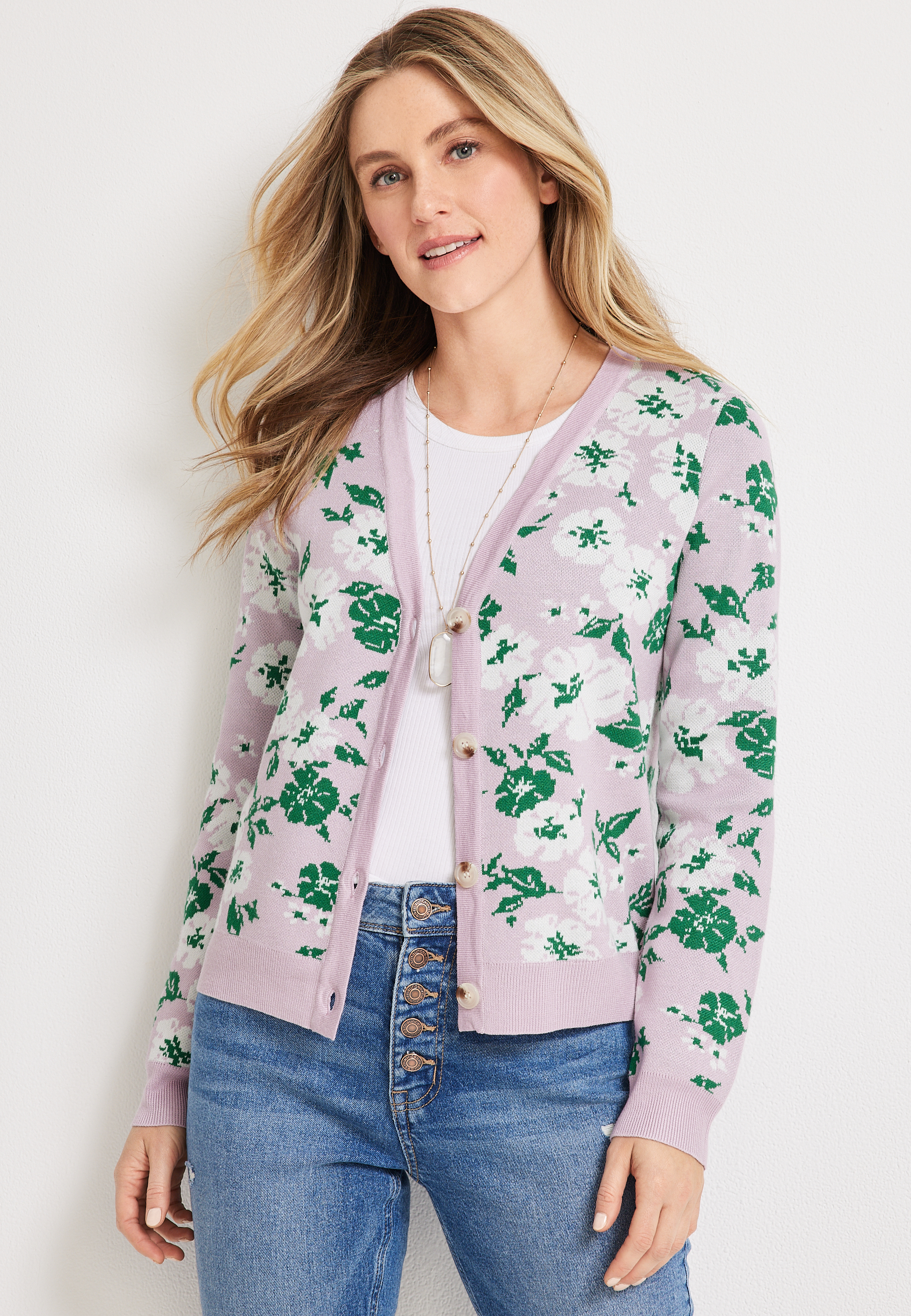 Floral Button Cropped Cardigan | maurices