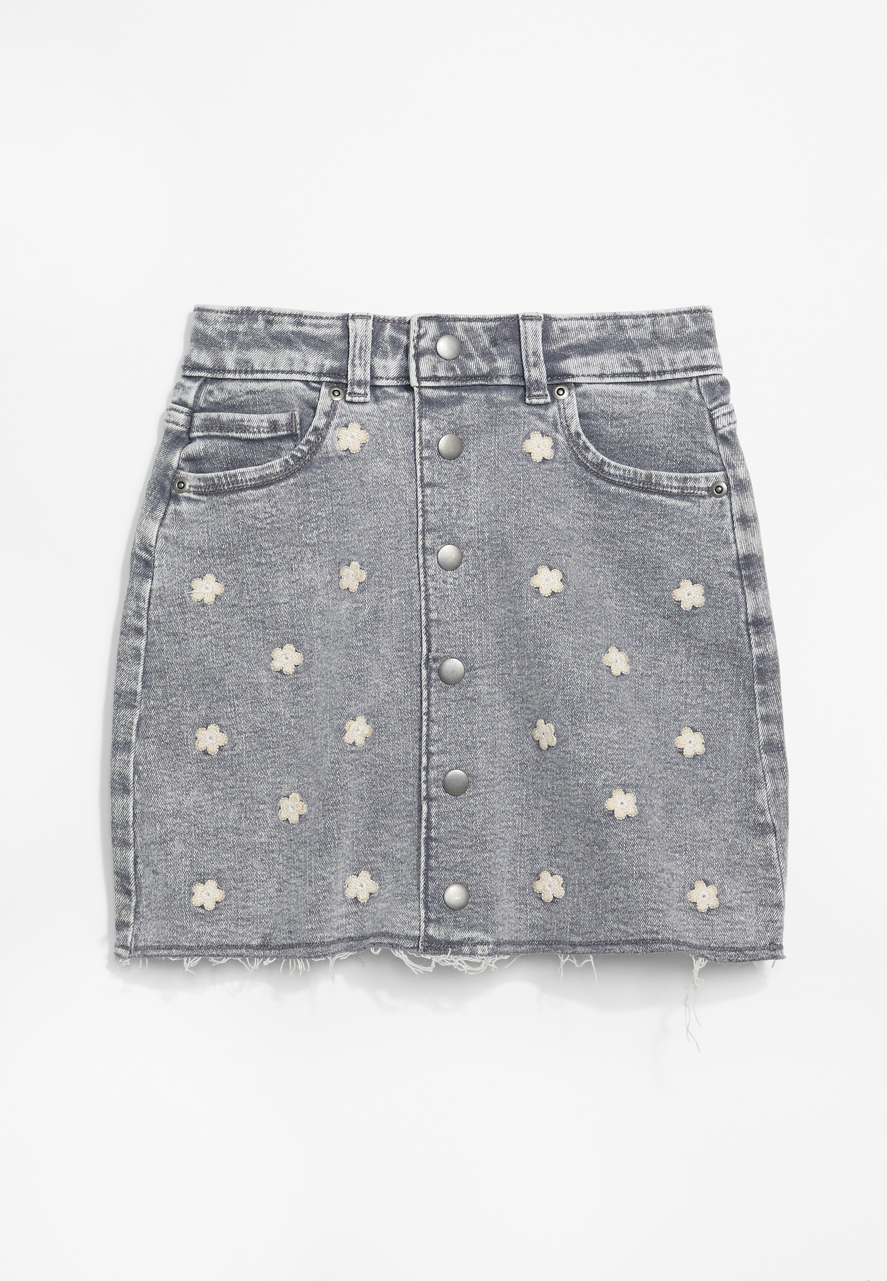 Girls High Rise Embroidered Flower Denim Skirt | maurices
