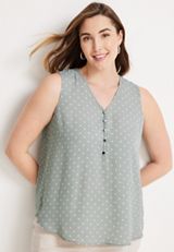 Plus Size Madison Polka Dot Half Button Down Tank Top, C8241, small