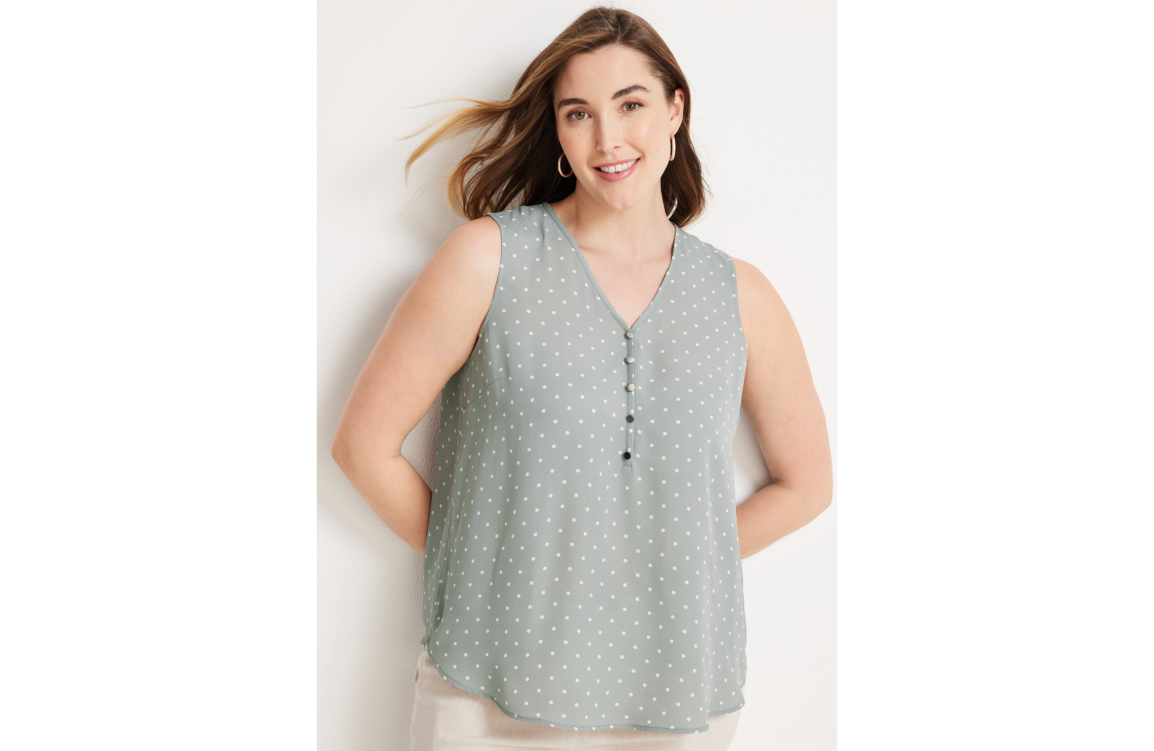Plus Size Madison Polka Dot Half Button Down Tank Top