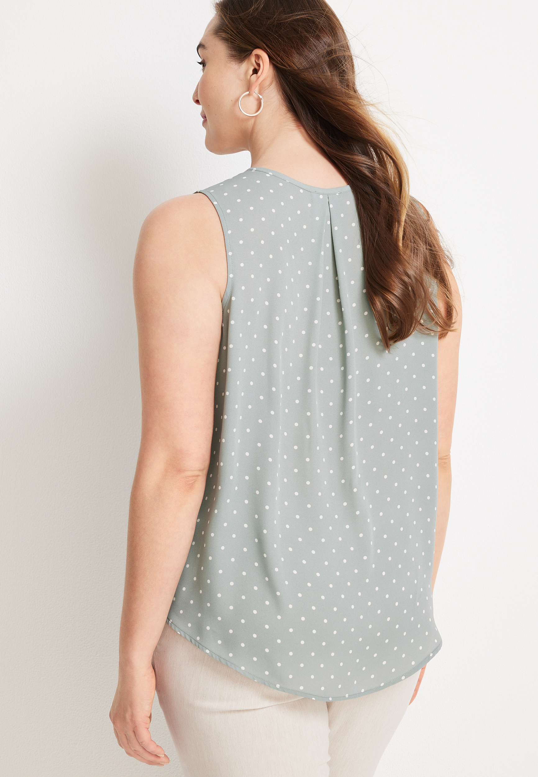 Plus Size Madison Polka Dot Half Button Down Tank Top, C8241, large
