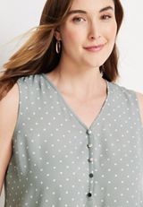 Plus Size Madison Polka Dot Half Button Down Tank Top, C8241, small