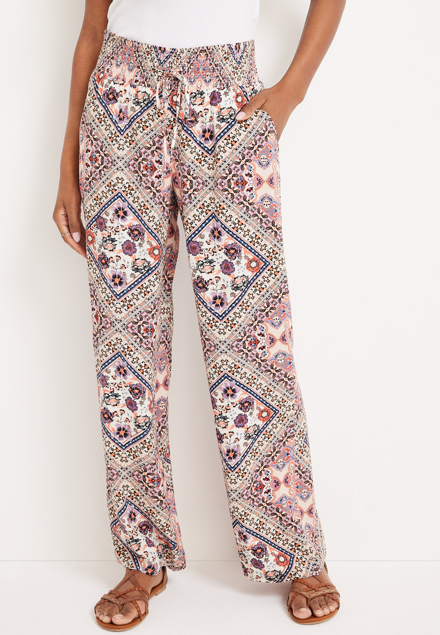 Mixed Print Wide Leg High Rise Palazzo Pant | maurices