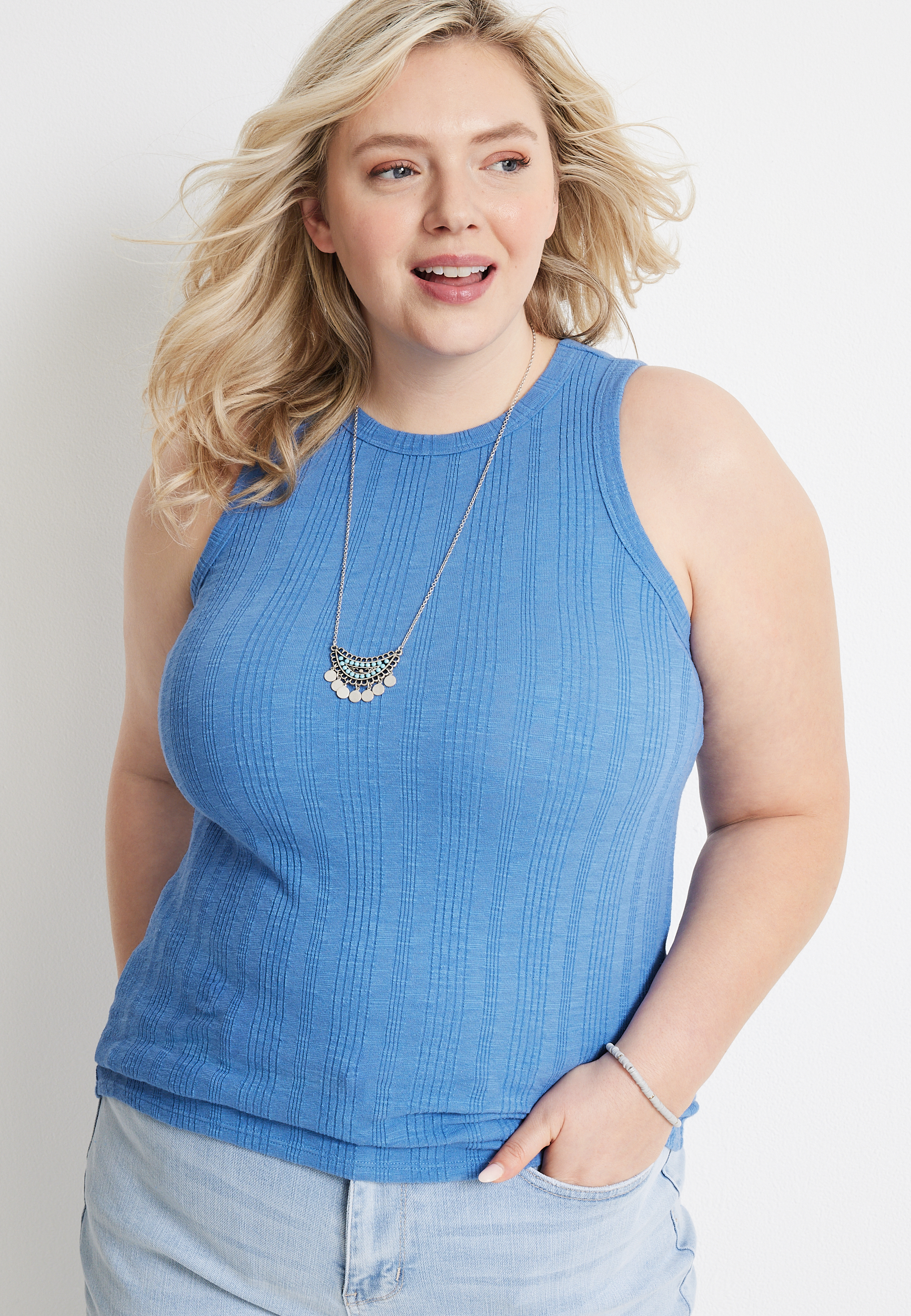 Plus Size Highline Solid Ribbed Tank Top, , large
