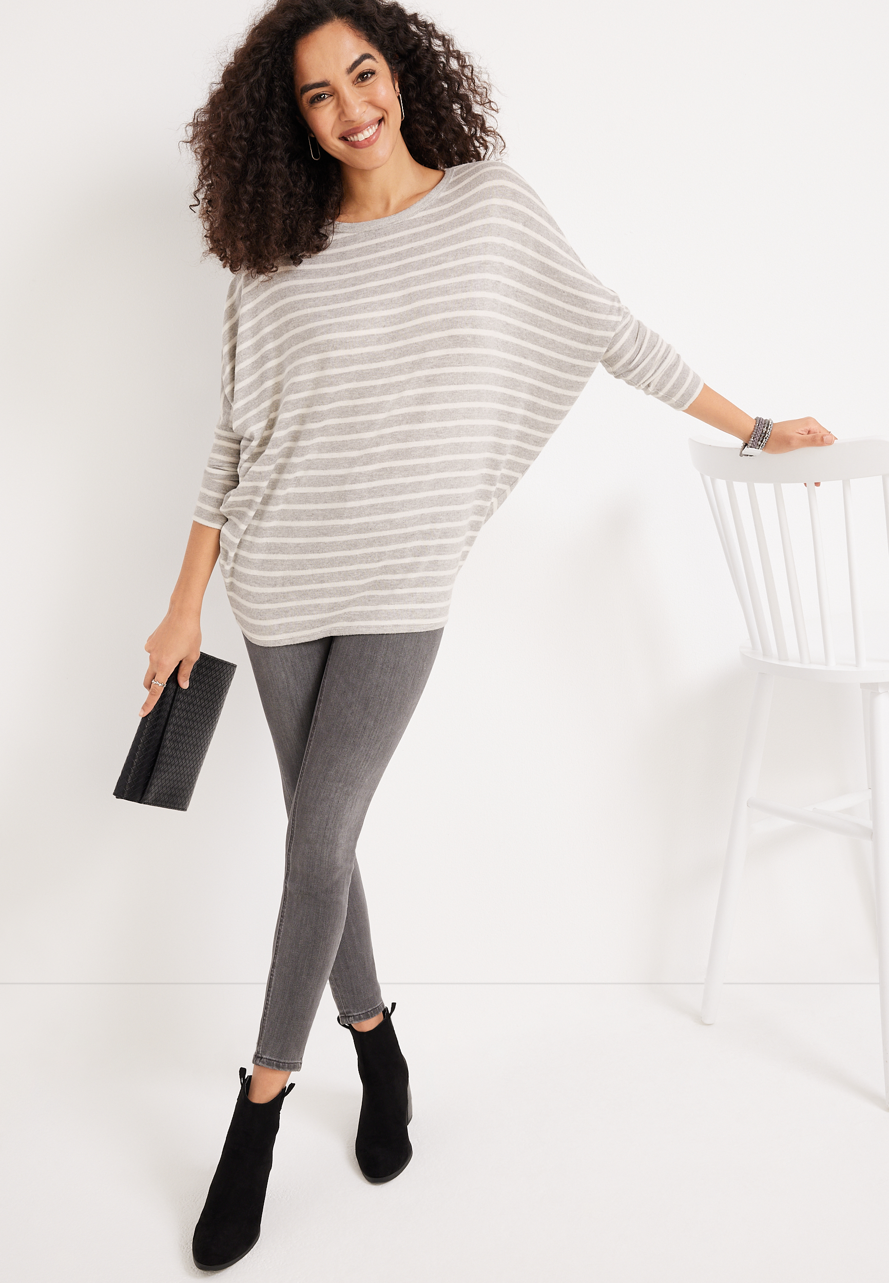24/7 Dakota Striped Dolman Top, , large