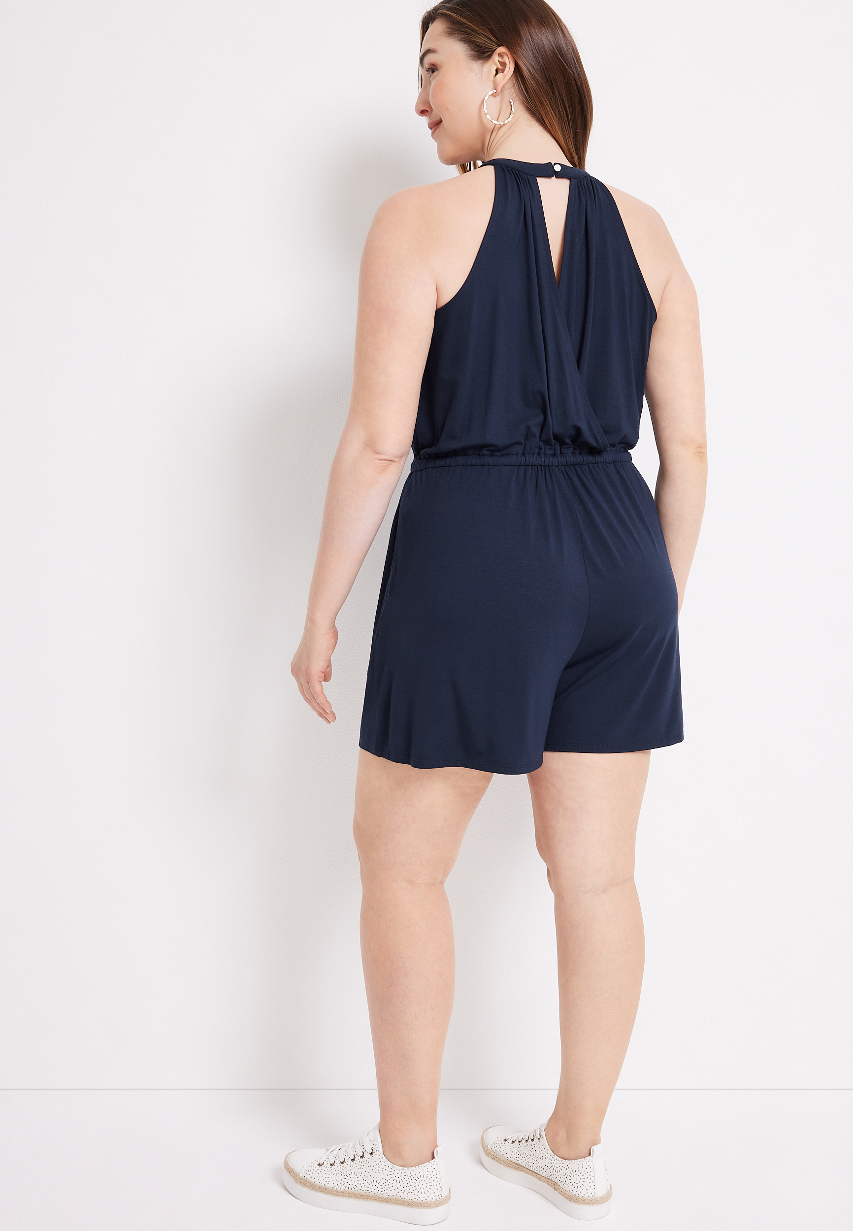 Plus Size 24/7 Keyhole Halter Neck Romper, C1919, large