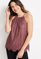 Lace Halter Neck Tank Top, C3215, small