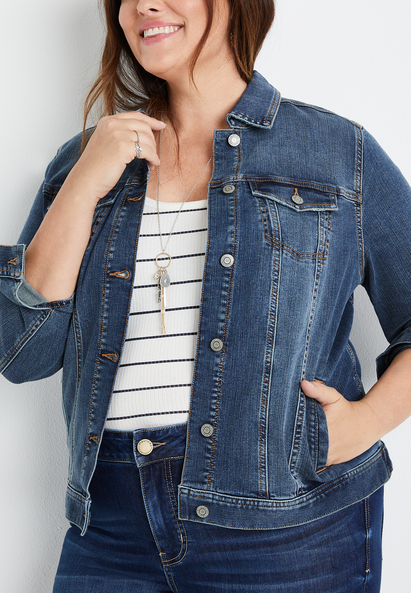 Plus Size Denim Jacket, C258, large