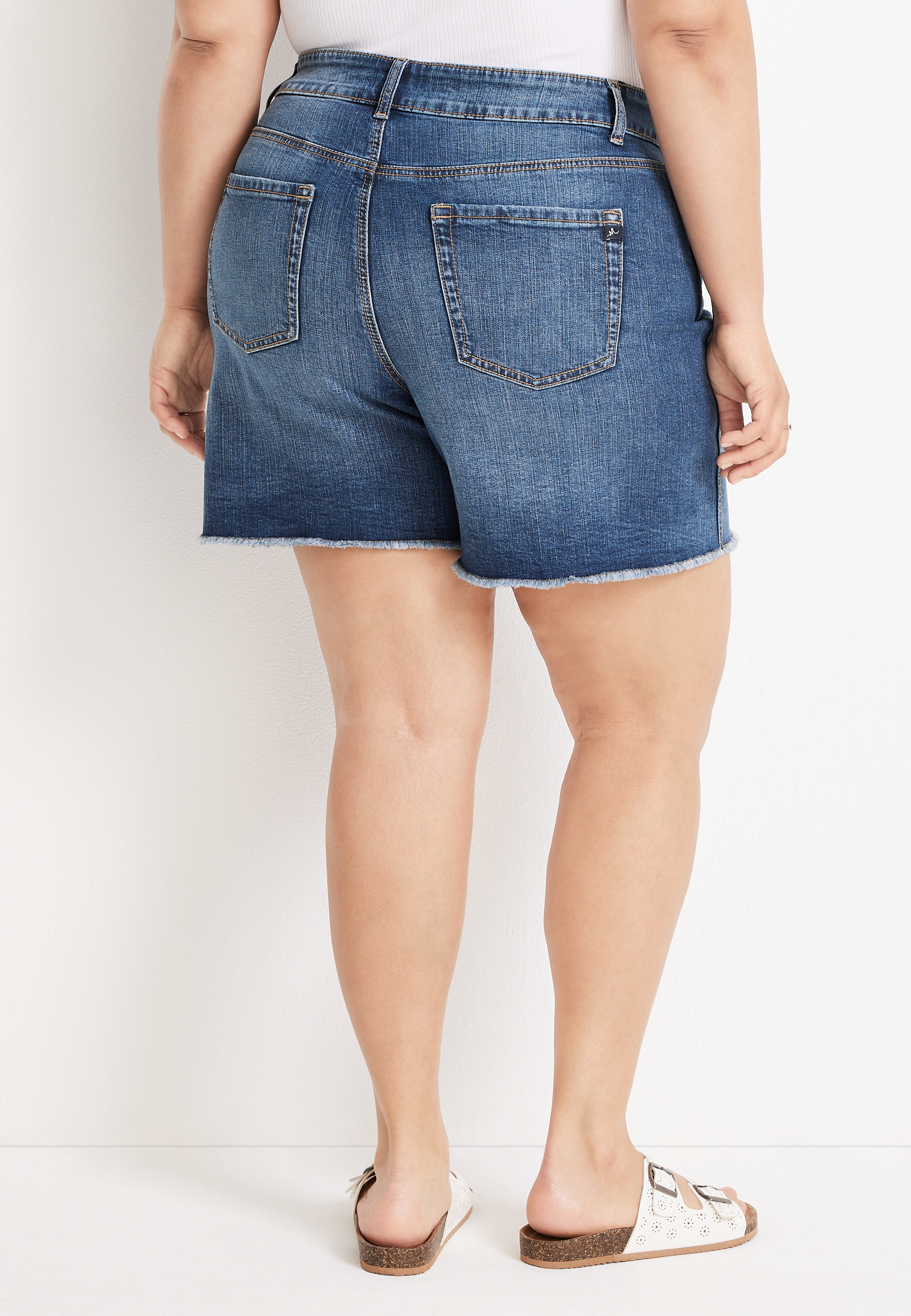 Plus Size m jeans by maurices&trade; High Rise Button Fly 6in Short, MEDIUM SANDBLAST, large