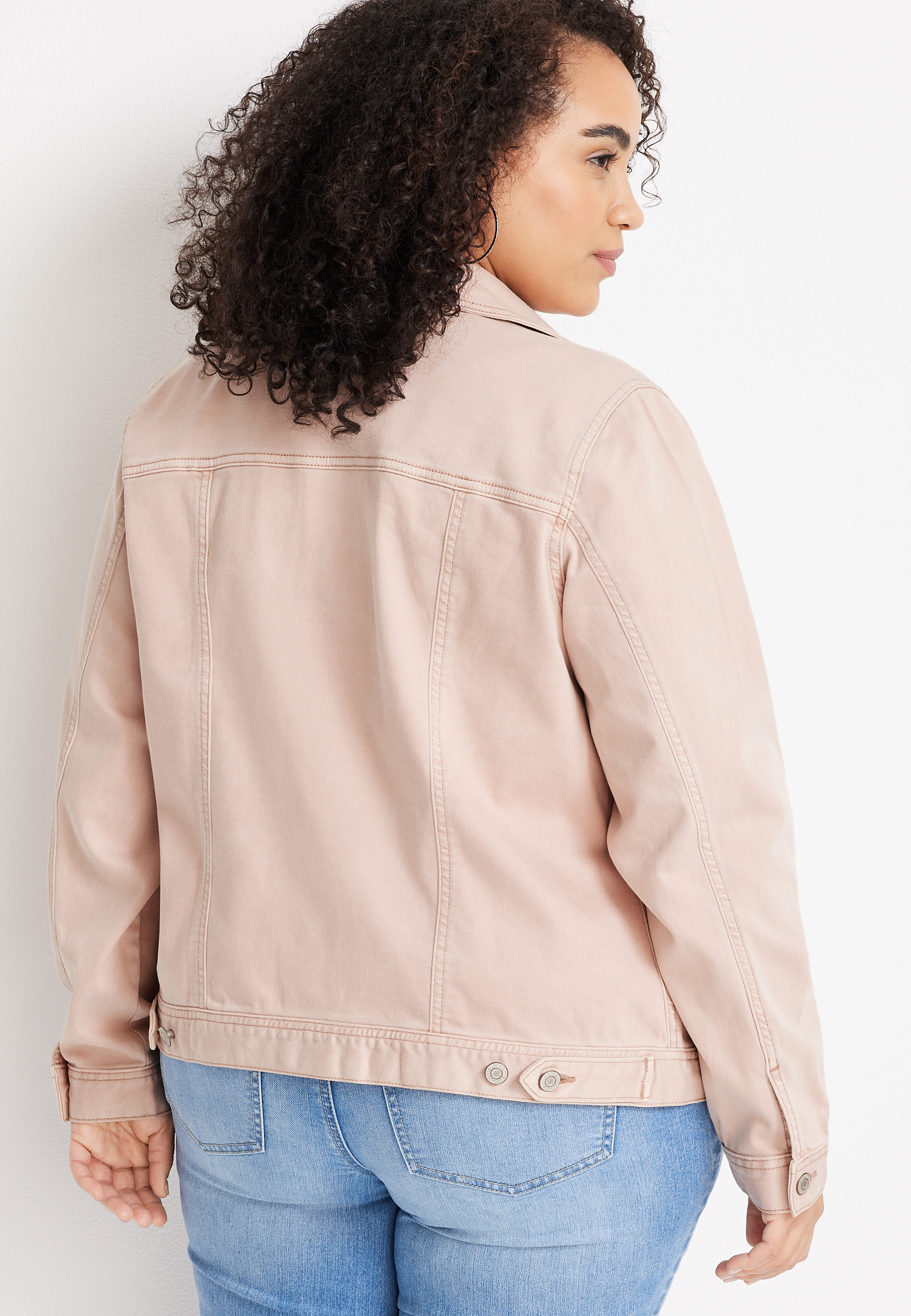 Plus Size Soft Pink Denim Jacket, , large