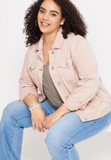 Plus Size Soft Pink Denim Jacket, , small