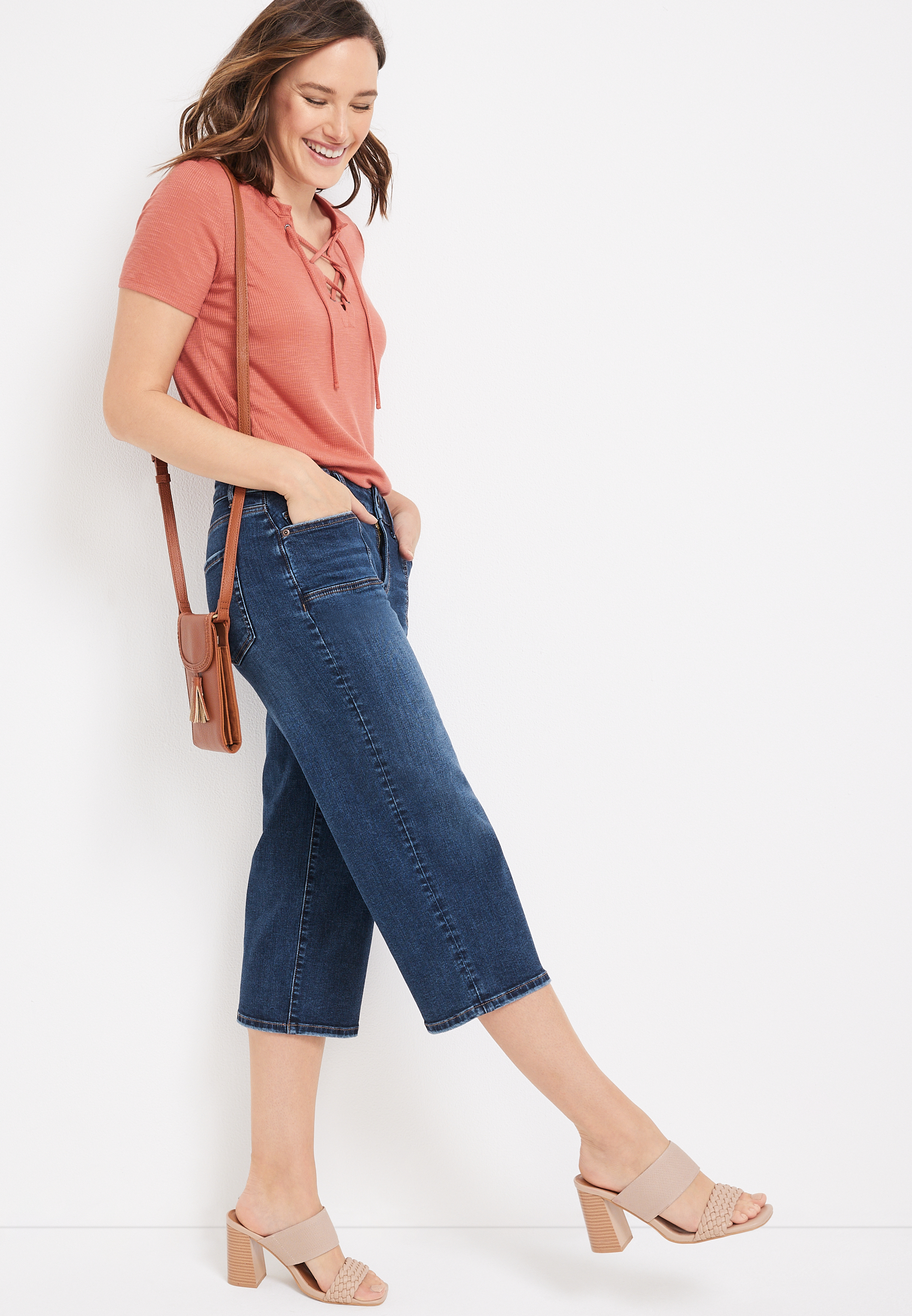 m jeans by maurices&trade; Wide Leg Mid Rise Cropped Jean, DARK SANDBLAST, large