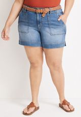 Plus Size m jeans by maurices&trade; Weekender Mid Rise 6in Belted Short, MEDIUM SANDBLAST, small