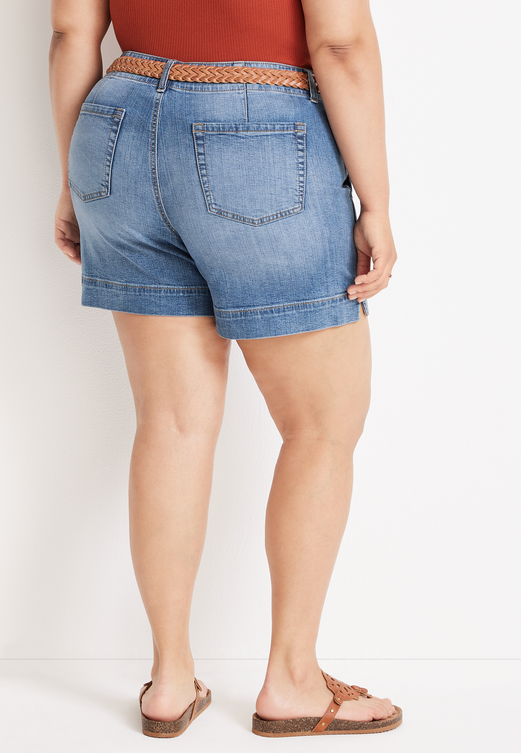 Plus Size m jeans by maurices&trade; Weekender Mid Rise 6in Belted Short, MEDIUM SANDBLAST, large