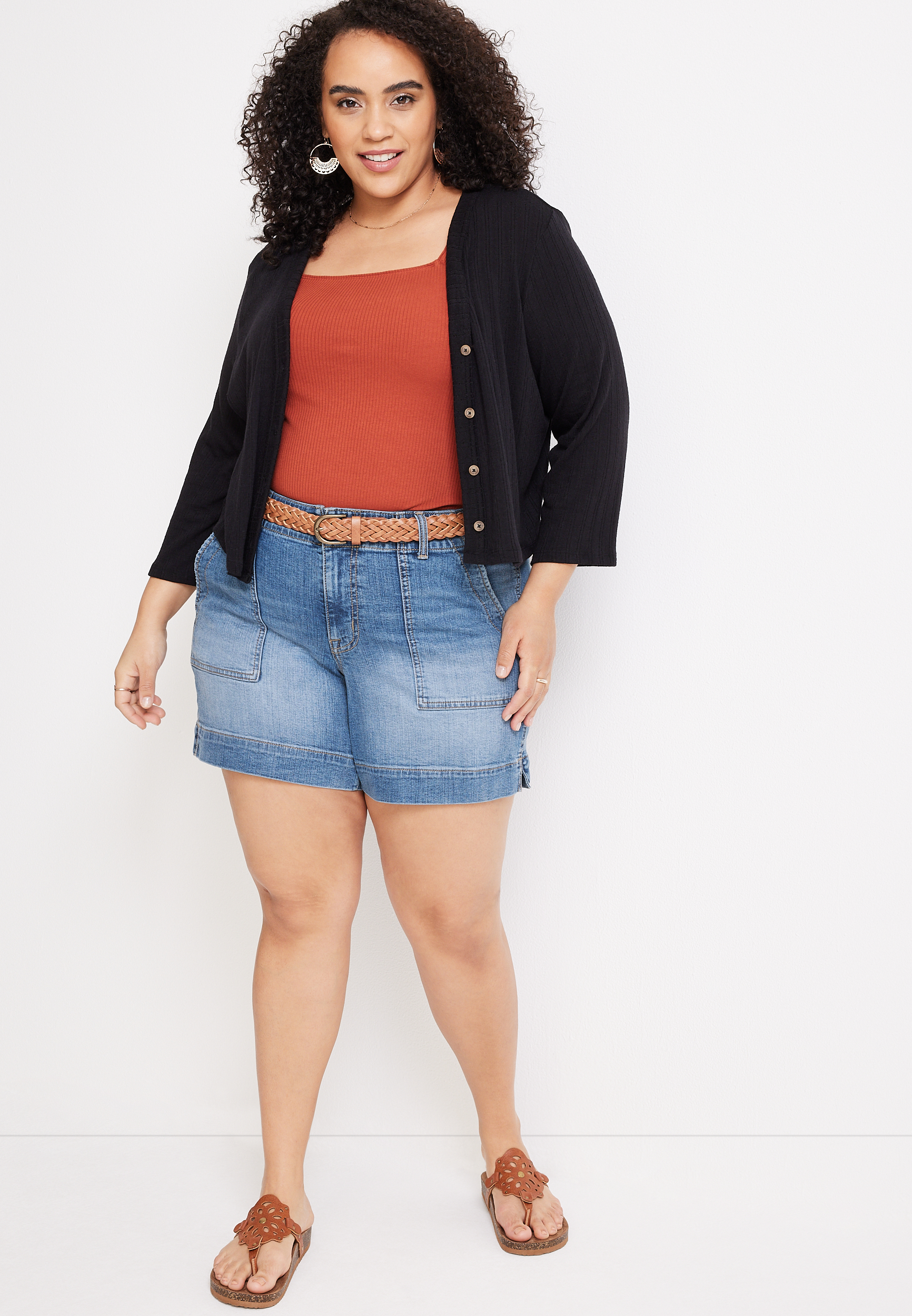 Plus Size m jeans by maurices&trade; Weekender Mid Rise 6in Belted Short, MEDIUM SANDBLAST, large