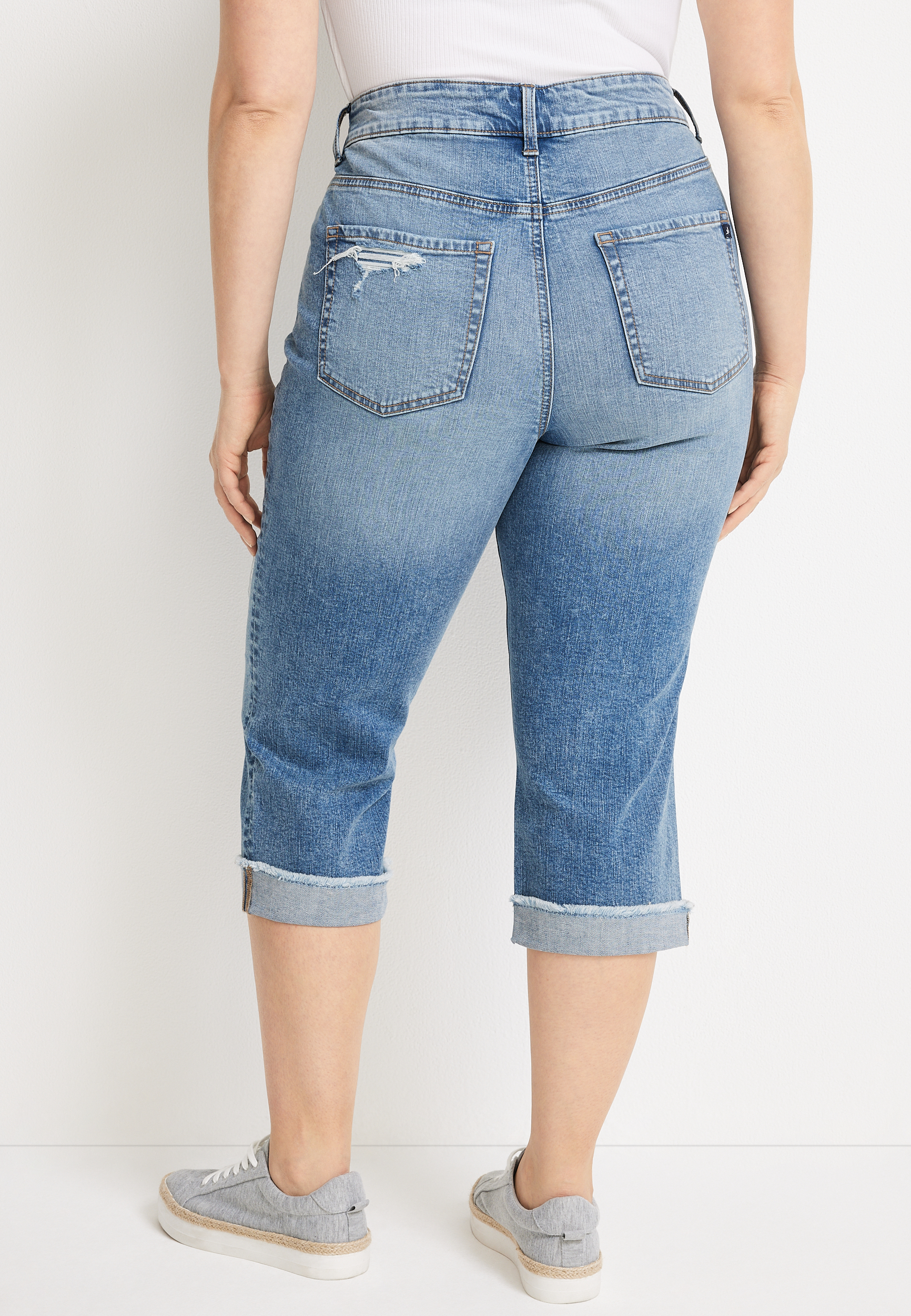 Plus Size m jeans by maurices&trade; Curvy High Rise Ripped Capri, C3337, large