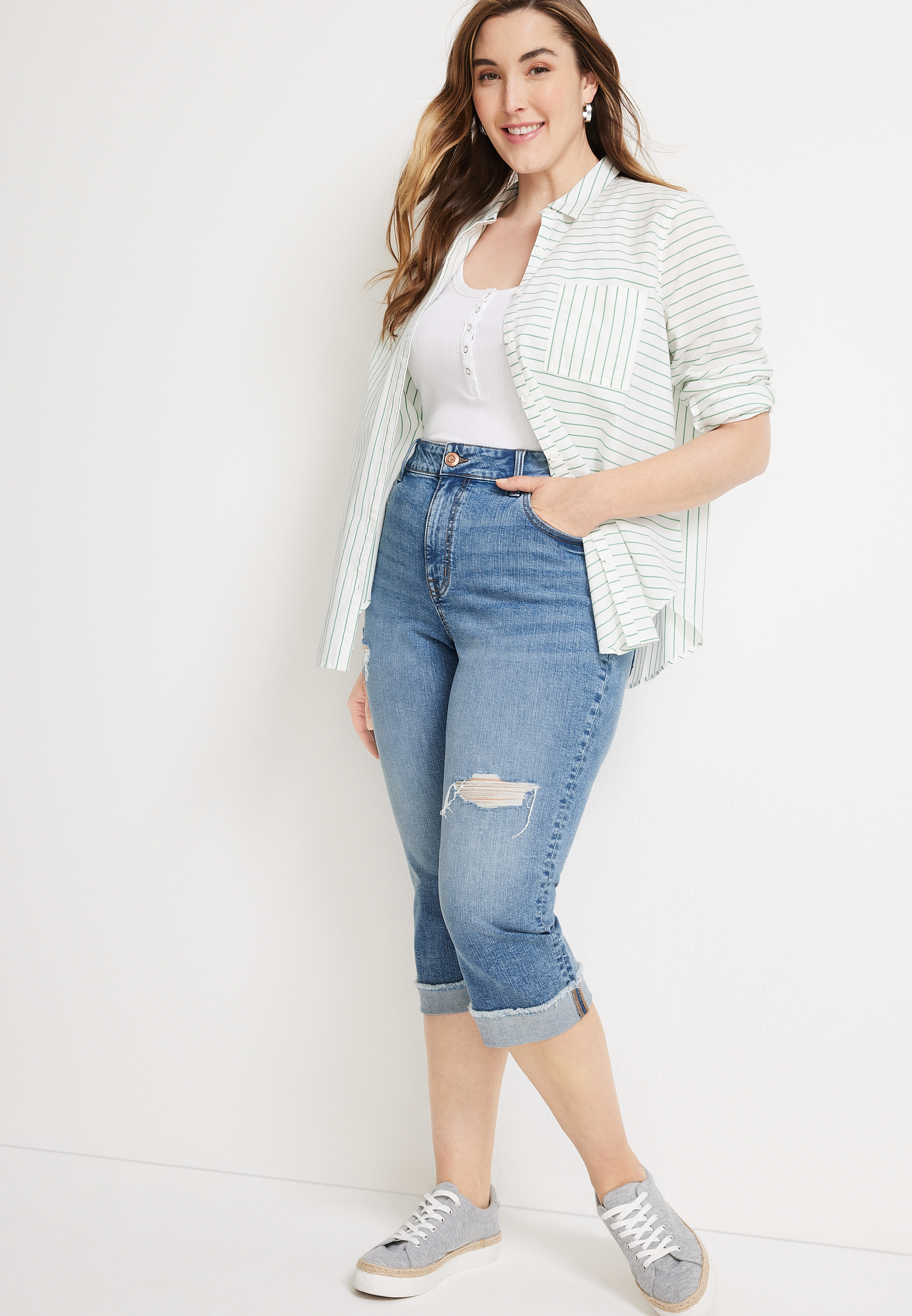 Plus Size m jeans by maurices&trade; Curvy High Rise Ripped Capri, C3337, large